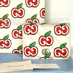 GUCCI white Matelasse quilted GG APPLE leather MARMONT GG logo snap MINI wallet